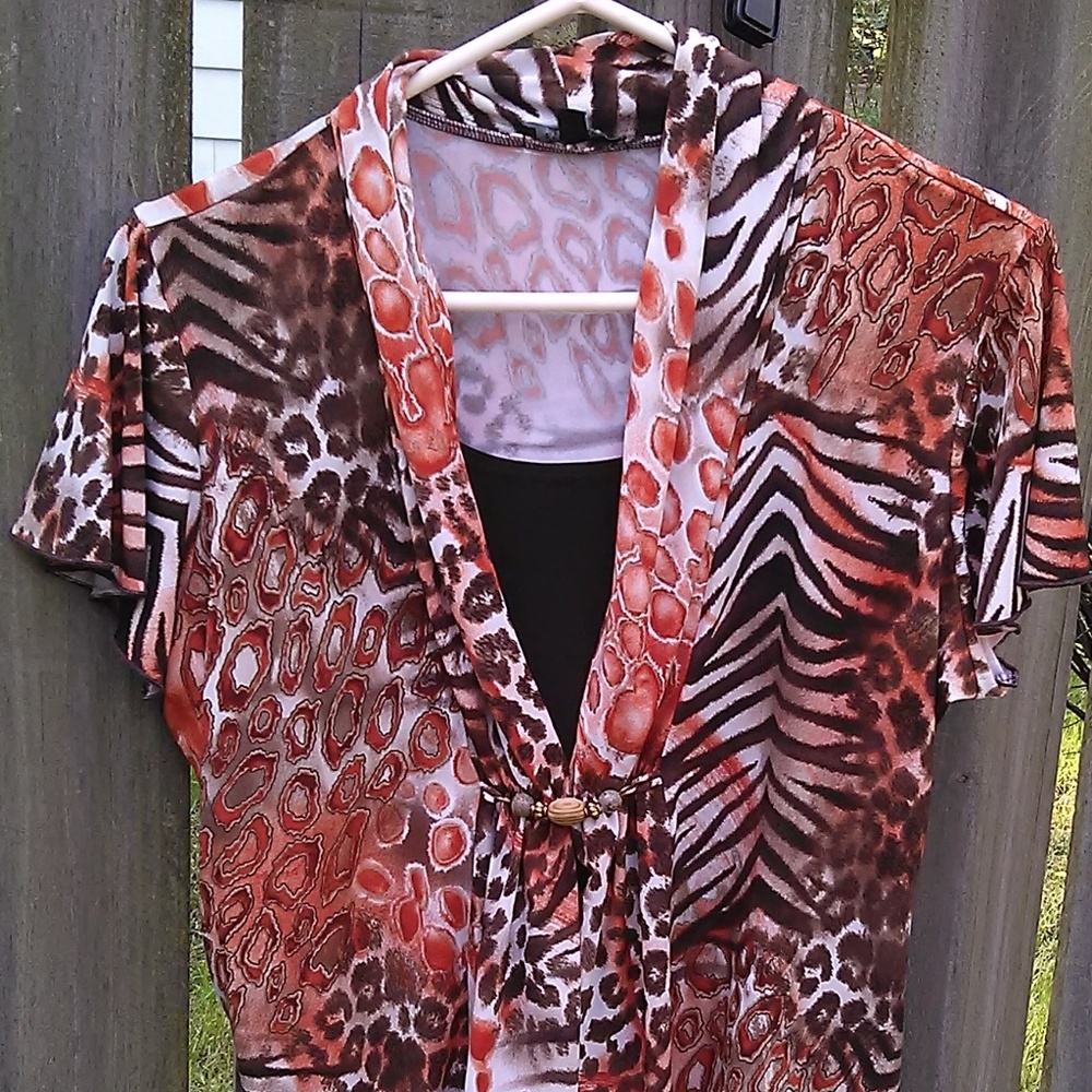 Elementz Animal Print Top Tunic Bead Embellished - Picture 1 of 8